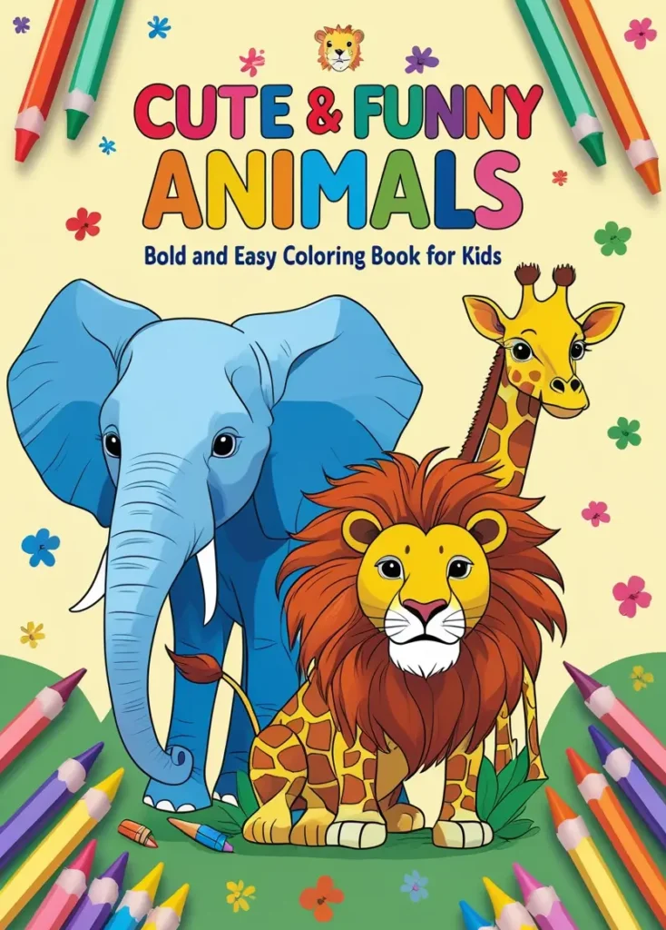 cute & funny animals bold and easy coloring book for kids
