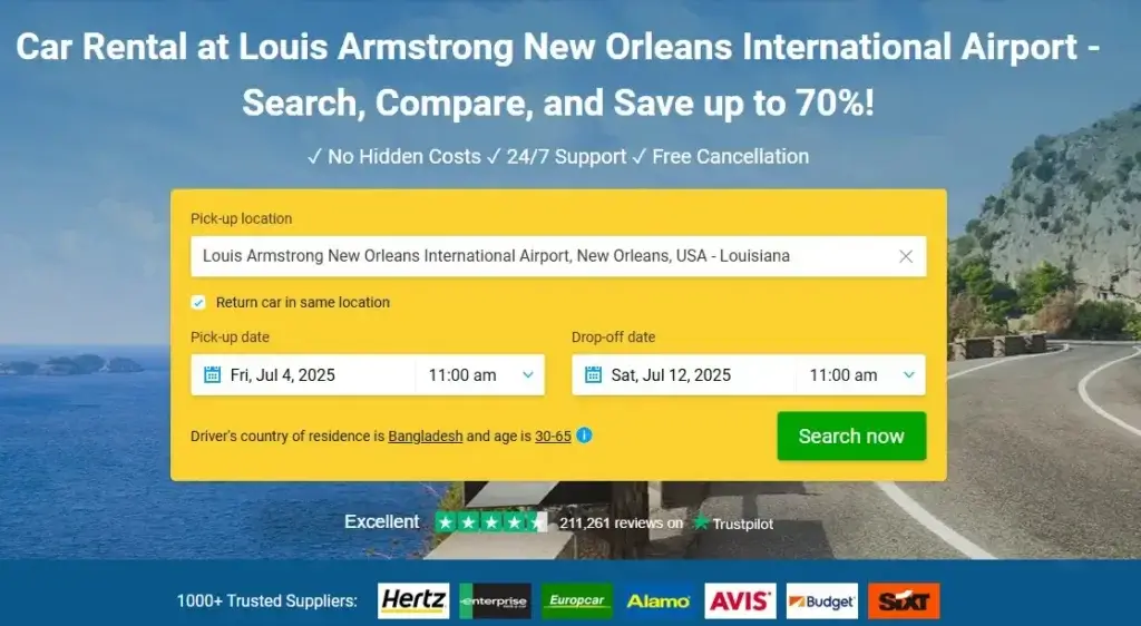 Car Rental at Louis Armstrong New Orleans International Airport discover cars
