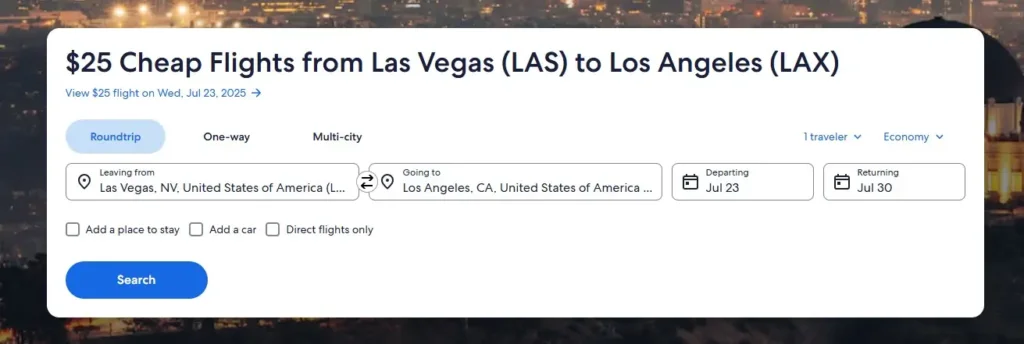 
$25 Cheap Flights from Las Vegas (LAS) to Los Angeles (LAX)