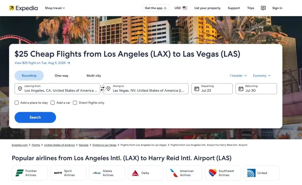 Cheap Flights from Los Angeles (LAX) to Las Vegas (LAS)