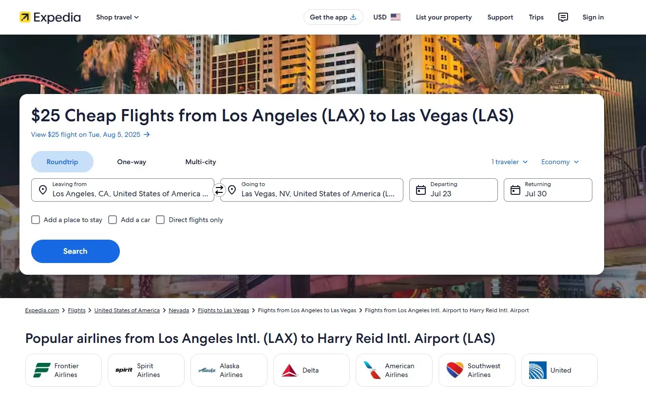 Cheap Flights from Los Angeles (LAX) to Las Vegas (LAS)