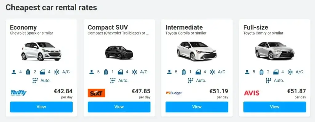 Cheapest car rental rates Discovercars