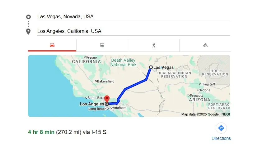 Exact Distance Between Las Vegas and Los Angeles