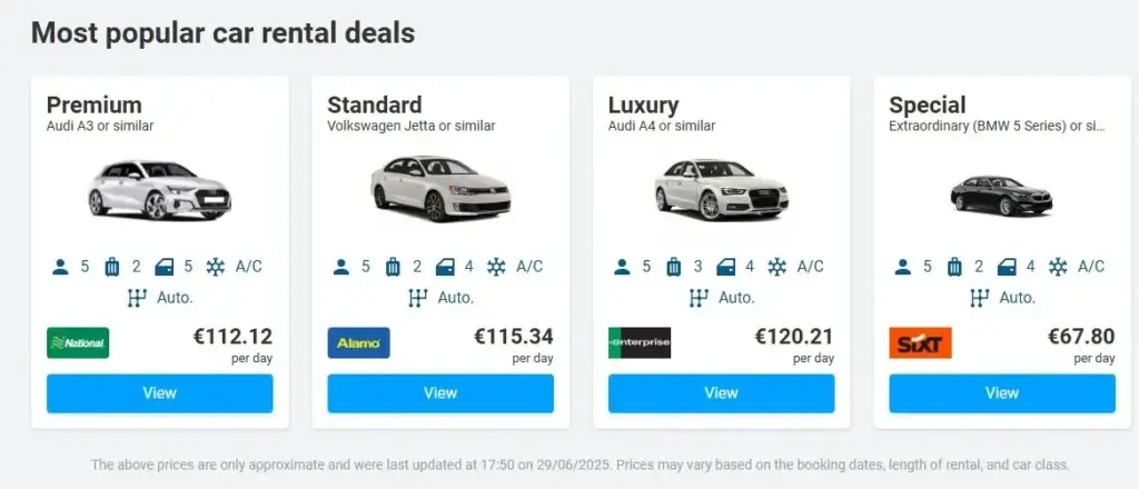 Most popular car rental deals discovercars