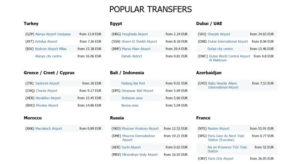 Popular transfers intui travel