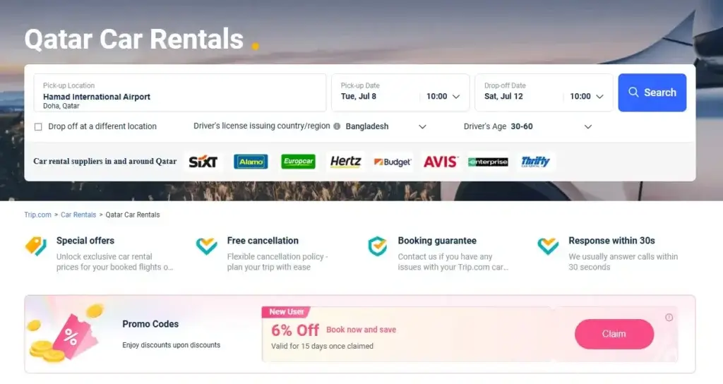 Qatar Car Rentals trip.com