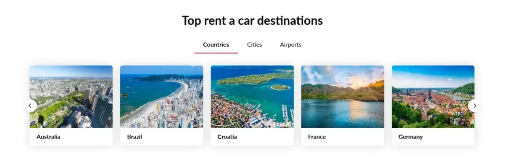 Top rent a car destinations Countries