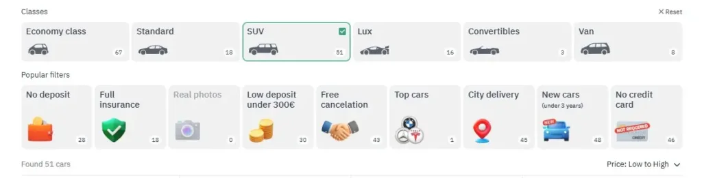 Types of Cars Available for Hire