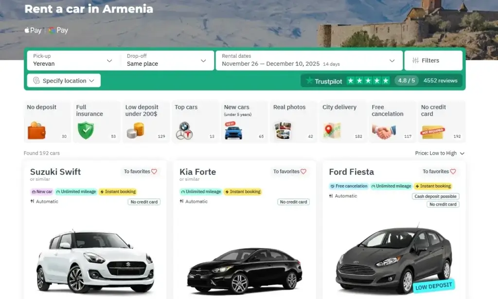 Rent a car in Armenia