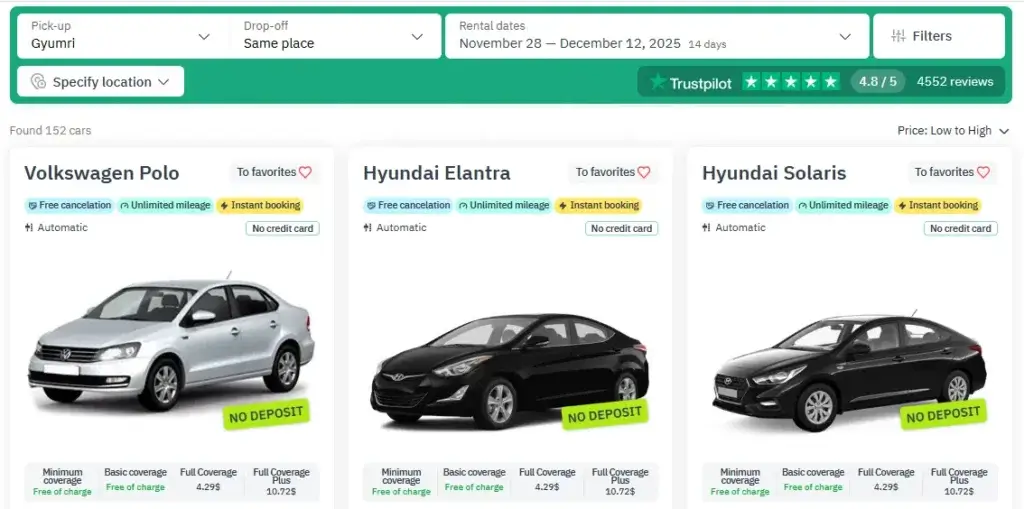 Rent a car in Gyumri