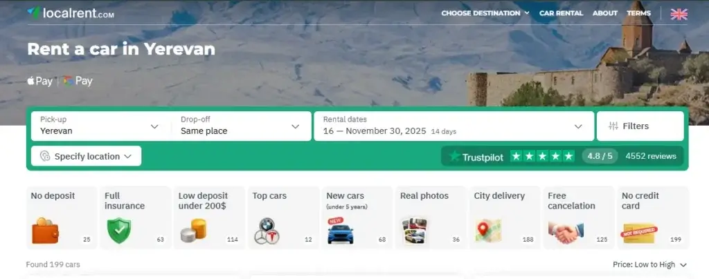 Rent a car in Yerevan localrent