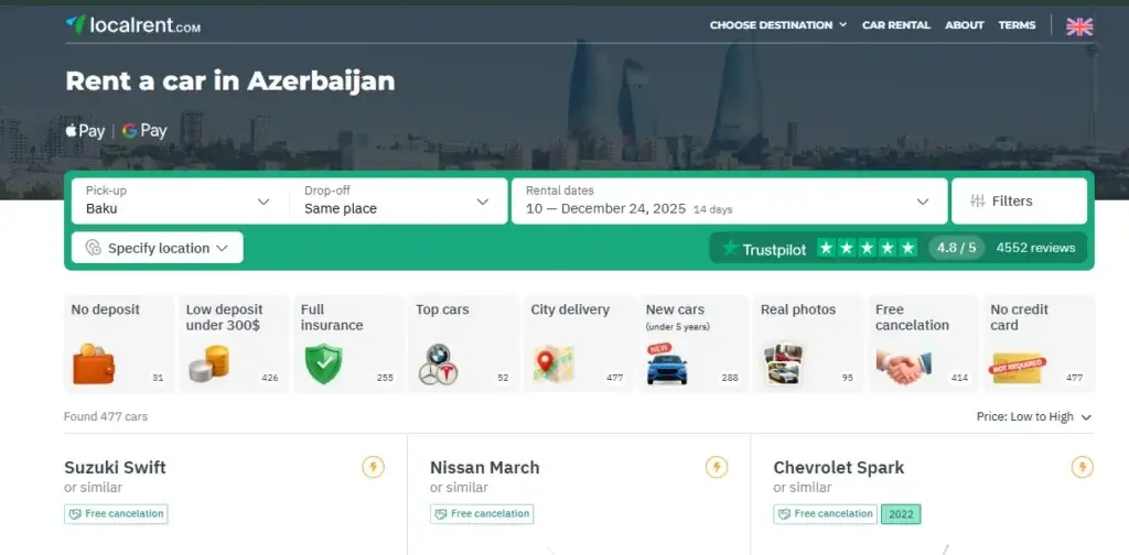 cheap car hire in Azerbaijan